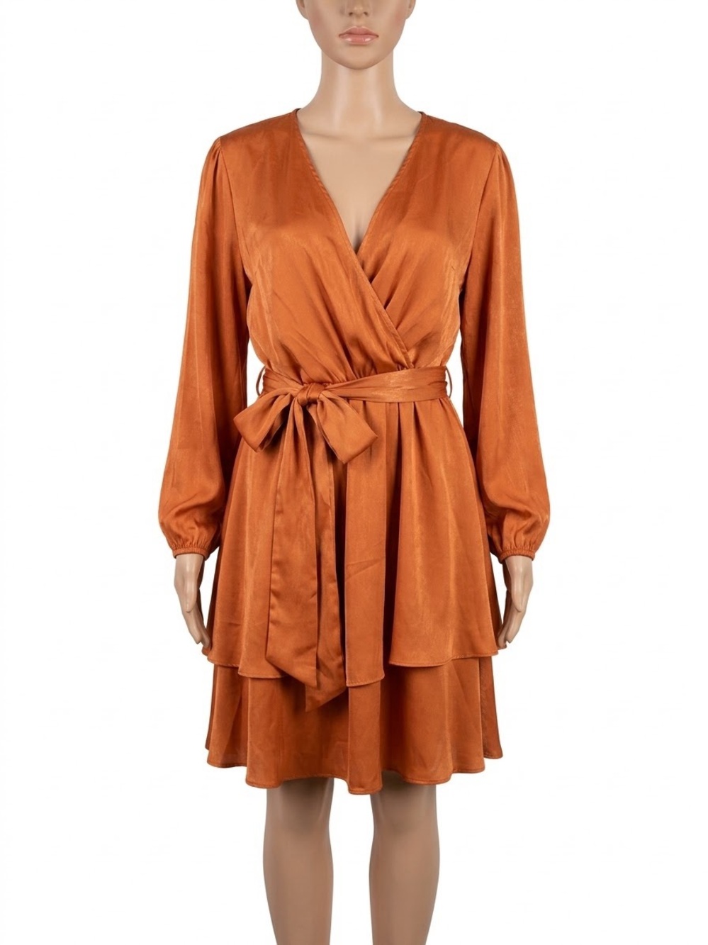 City Chic Copper Wrap Dress with Tie Waist